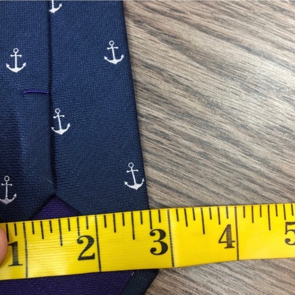 Weekend Casual Navy Anchor Check Skinny Tie - Picture 9 of 9